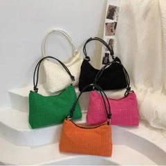 Women Hand Towel Embossed Plush Bag Lightweight Large-Capacity Tote Bag