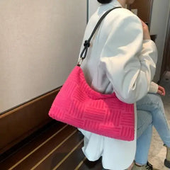 Women Hand Towel Embossed Plush Bag Lightweight Large-Capacity Tote Bag
