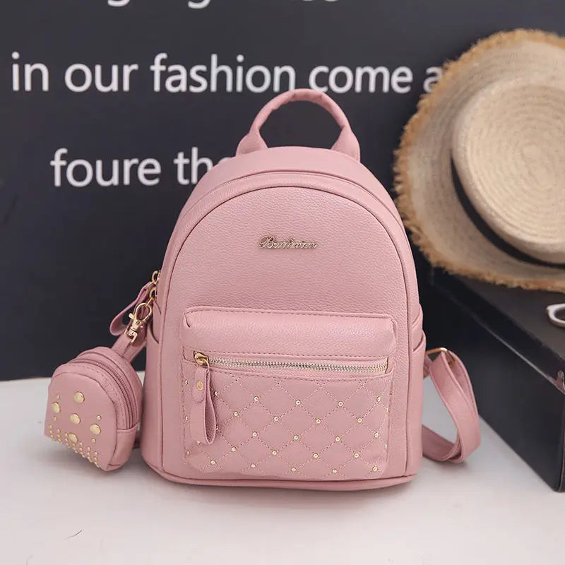 Women's Shoulder Bag Mini Ladies Backpack Rivet Bag for Students