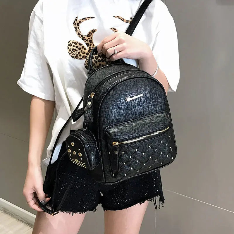 Women's Shoulder Bag Mini Ladies Backpack Rivet Bag for Students