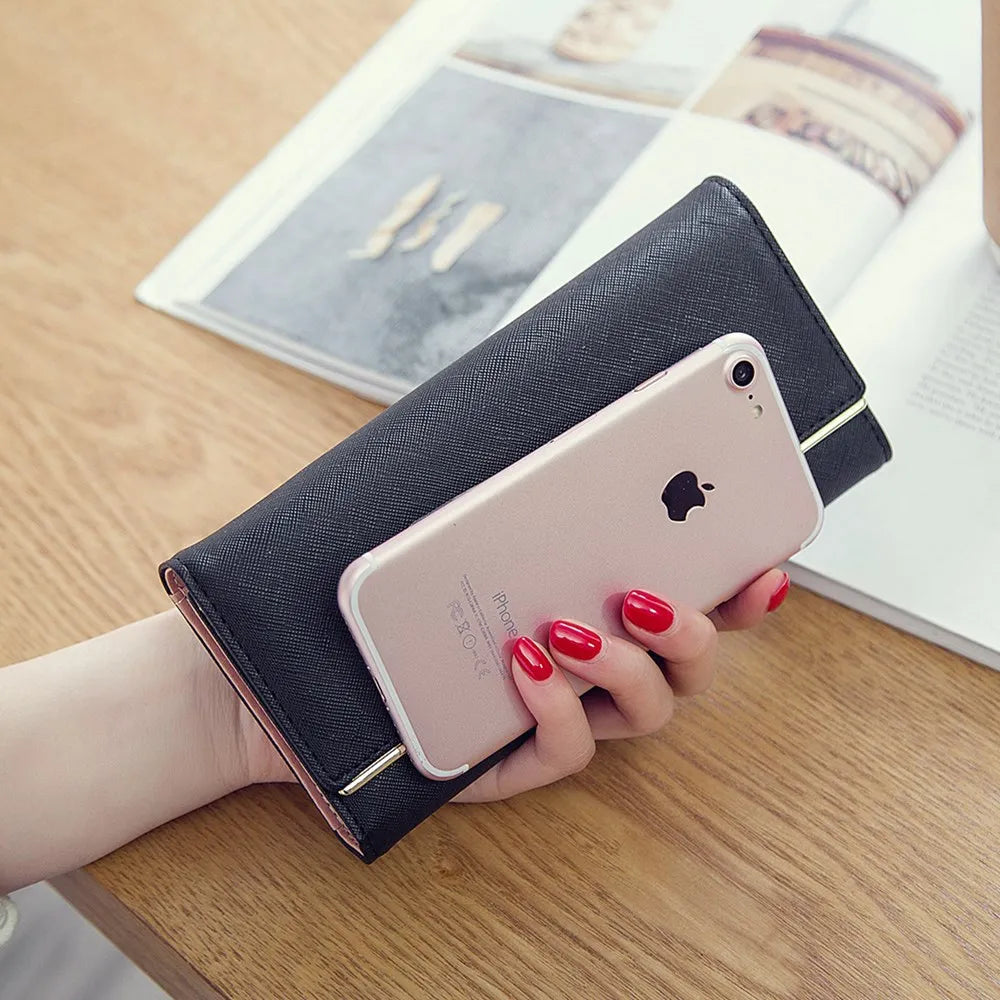 Women's Mini Handbag Triple Folding Wallet PU Phone